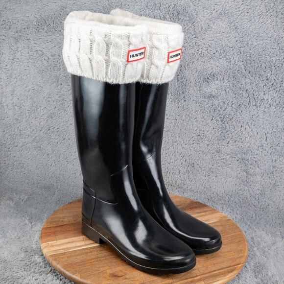 Hunter Ladies 7 Original Tall Wellington Gloss Black Rain Boots Removable Liner - Picture 1 of 10